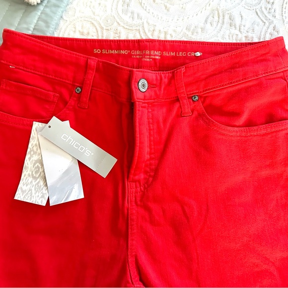 Chico’s So Slimming Girlfriend Slim Leg Crops w/fray Sz O - 4 NWT Red - Picture 4 of 11